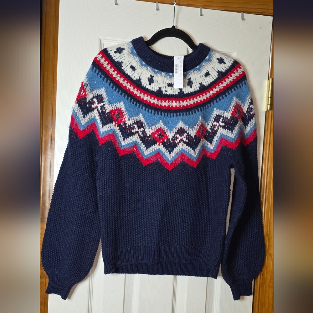 J. Crew Fair Isle Crewneck Sweater Lambs Wool Alpaca Wool NWT
